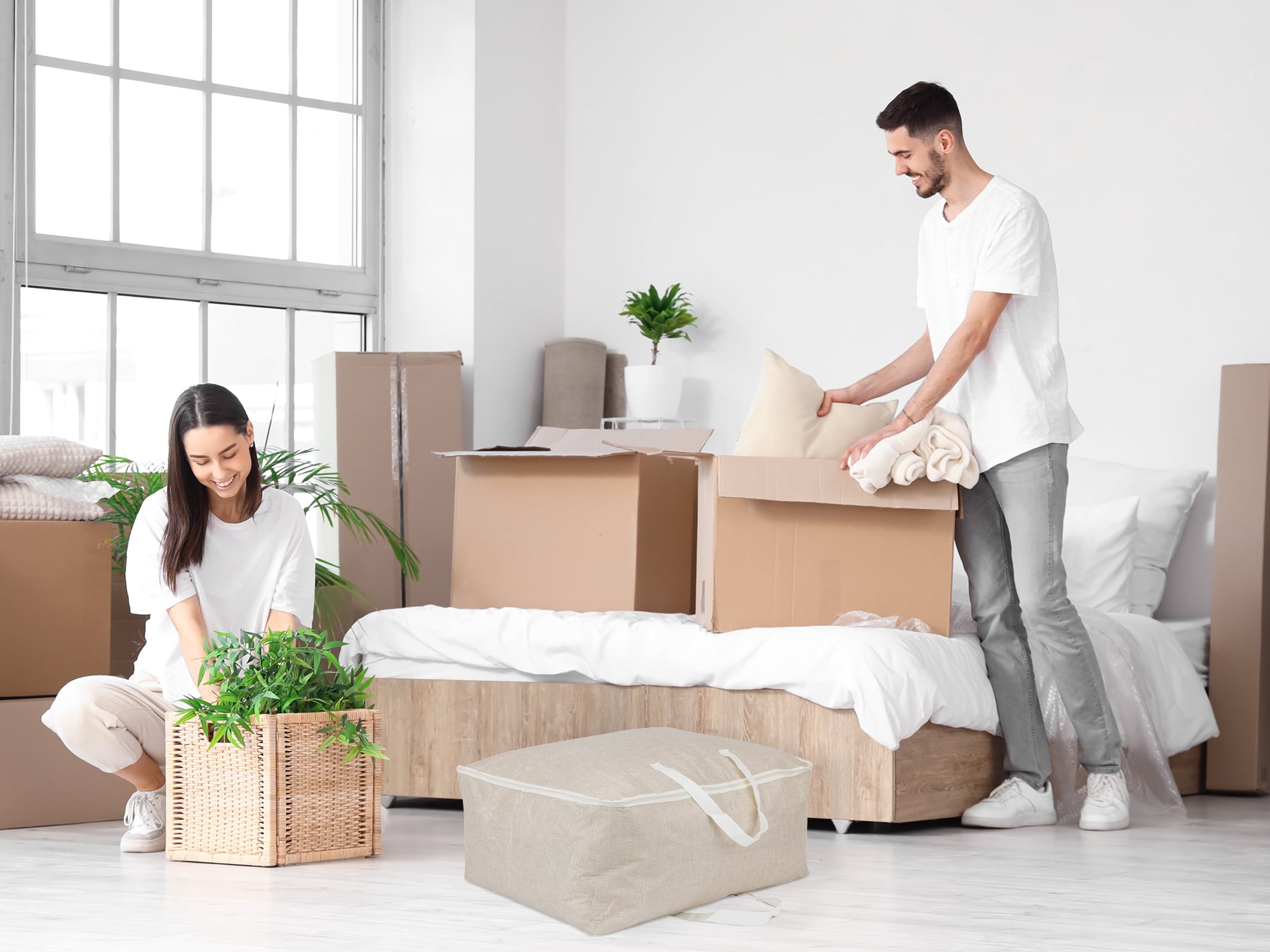 Unique Bargains 1 Pack Clothes Storage Bags Moving Bags Kakhi 23*11*18in