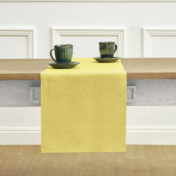 Linen Table Runner 14 x 108 Inch – 100% Pure Linen Fabric Table Runner Sunshine Yellow – Fete, Handcrafted from European Flax and Machine Washable