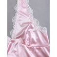 thumbnail image 5 of Pink Womens Halter Neck Satin Mini Dress With White Lace Trim A-Line Fit, 5 of 5