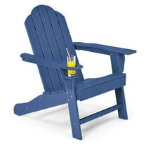 GVN Outdoor Adirondack Chair with Built-in Cup Holder for Backyard Porch-Navy