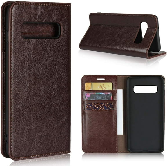 Samsung Galaxy S10 Wallet Case,  Premium Leather Folio Flip Case Cover Book Design with Kickstand Feature with Card Slots/Cash Compartment for Samsung Galaxy S10 - Brown