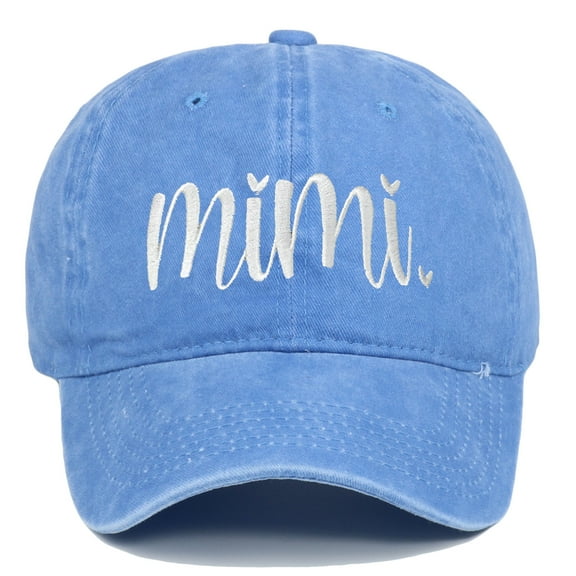 Women's Blue MIMI Embroidery Baseball Cap Washed Distressed Hat