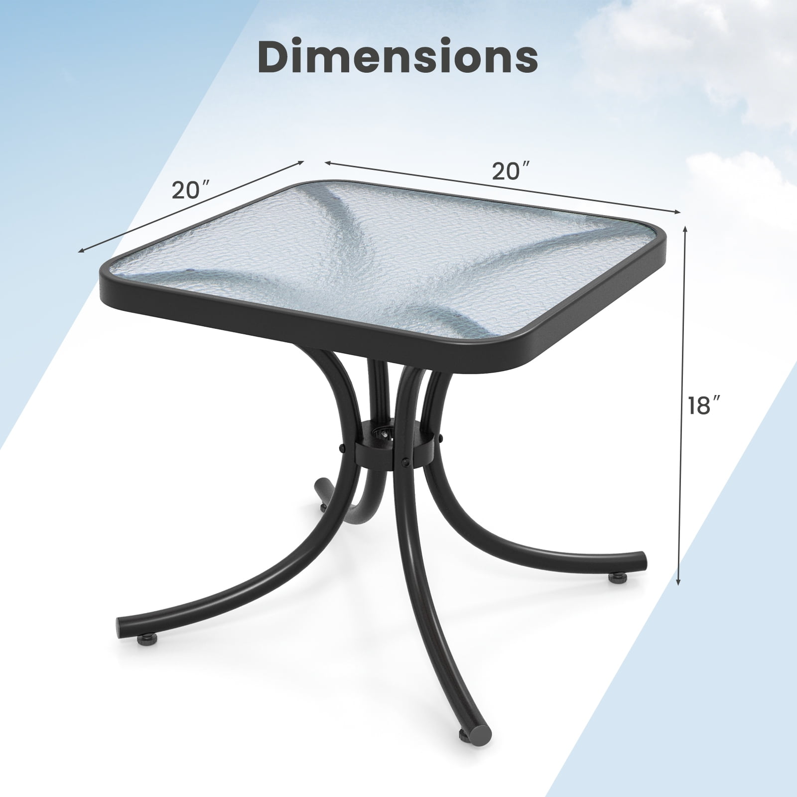 Gymax 2PCS 20'' Outdoor Side Table w/Tempered Glass Top  Metal Frame Patio End Table