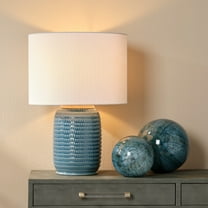 J&D Designs Graham Ceramic Table Lamp with Linen Shade in Blue/Brass