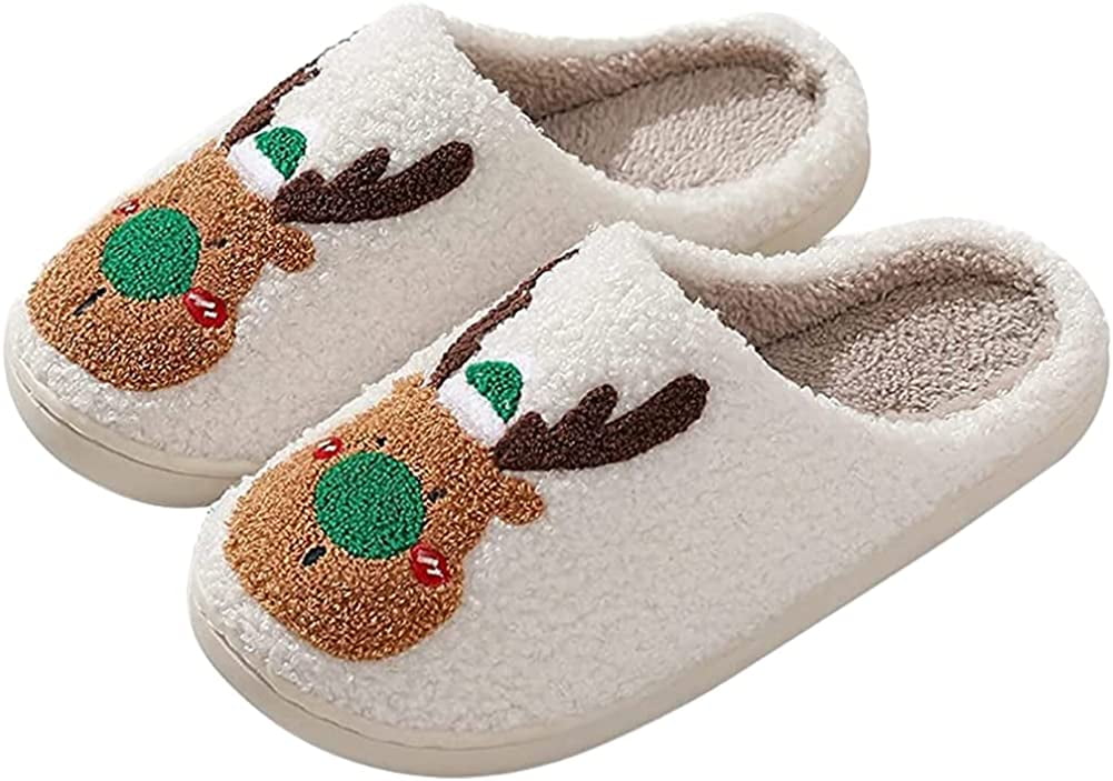 Slippers for Women Men Cute Elk Slide Slippers Cozy Plush Fun Xmas