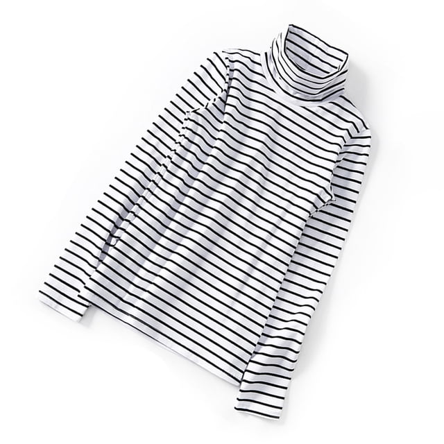 Minnieouse Ropa interior de cuello alto de mujer de invierno Moda Casual Patrón de rayas Camisa Poliéster Top Ropa para suéter Abrigo Prendas para la parte del cuerpo Raya negra Minnieouse AP013822-02