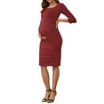 thumbnail image 4 of INSPIRE CHIC Vestidos de Maternidad Semi Formales para Mujeres Cuello Redondo de 3/4 de Manga Oficina Cóctel Con Cremallera en la Espalda Vestido de Embarazo Rojo Mediano, 4 of 6
