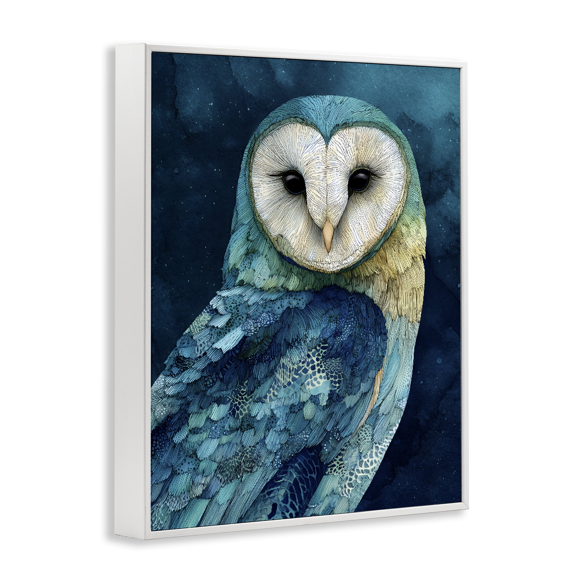 Stupell Industries Cerulean Blue Owl White Framed Giclee Art, design by Franklyn Gregory