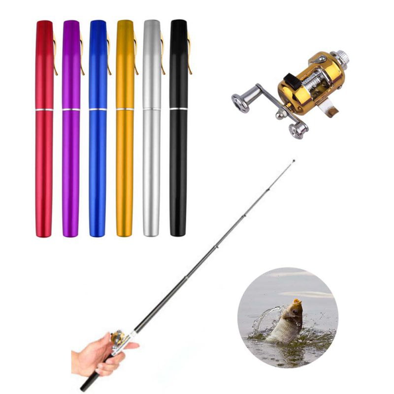 Mini Portable Pocket Fish Pen Shape Aluminum Alloy Fishing Rod Pole Reel 5 Color 
