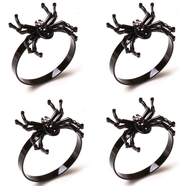 SHAR 4 Piece Napkin Ring Set (Black Spider), Diamond Spider Shaped