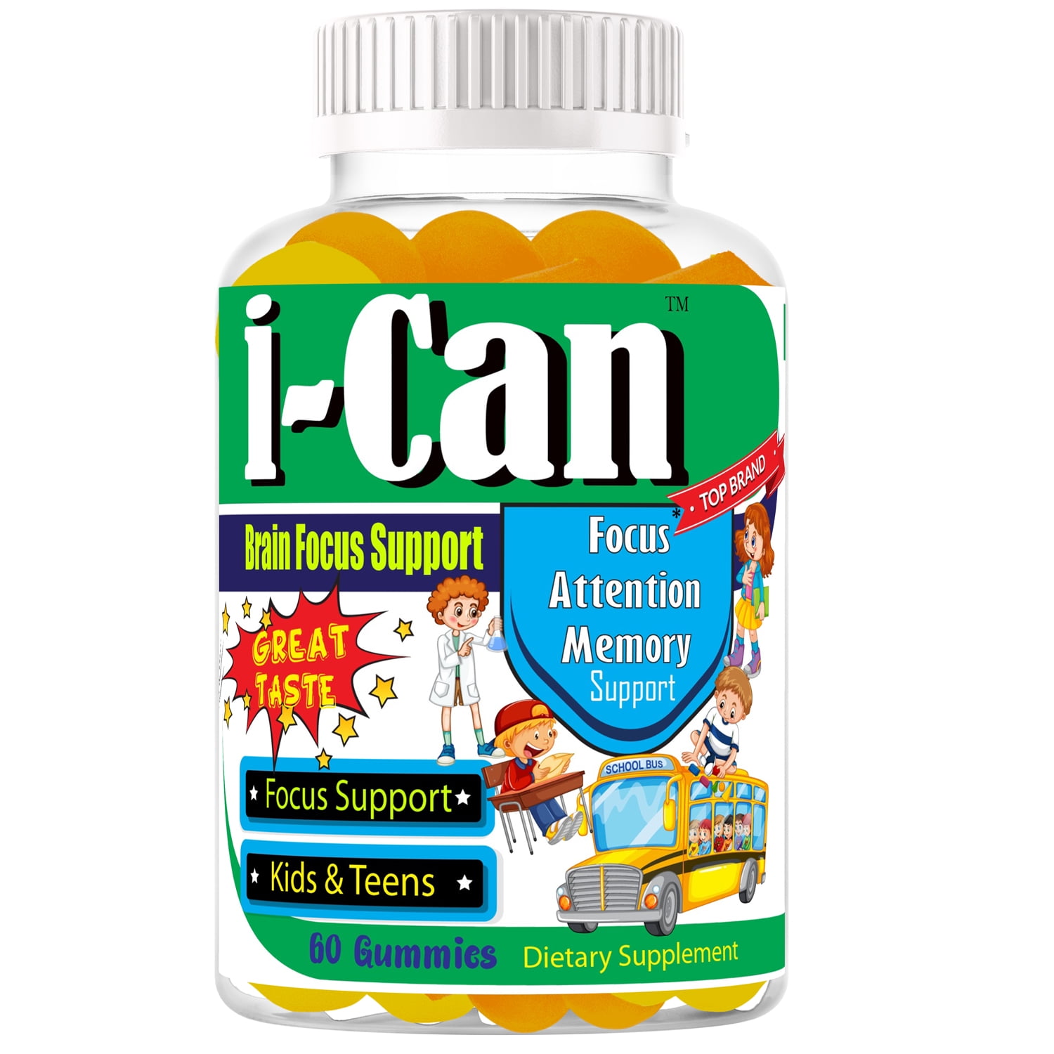 iCan Chewable Brain Booster for Kids Support Concentration and