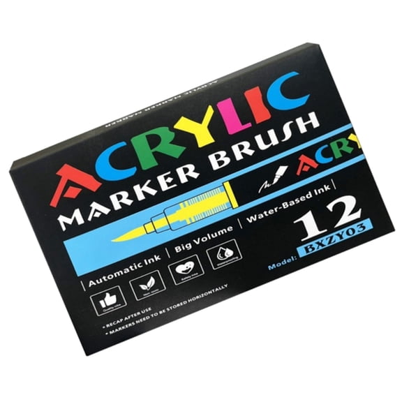 12 Color Acrylic Paint Pen Brush Marker for Painting on Paper Wood Glass Fabric
