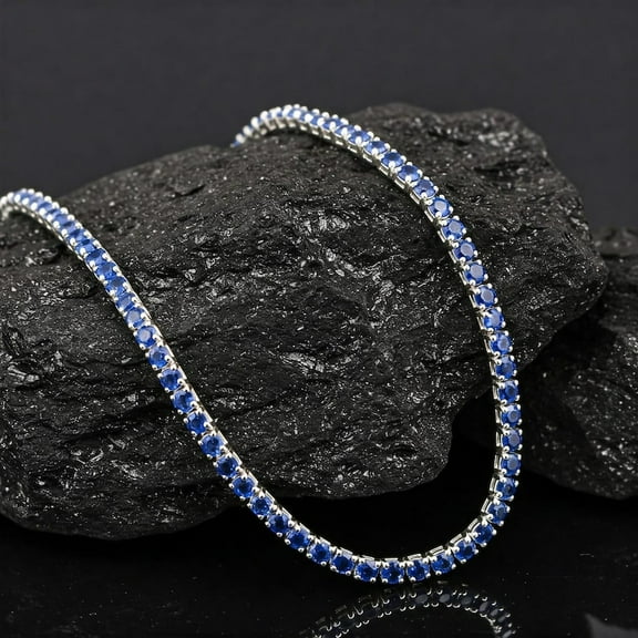 Blue Sapphire Tennis Necklace for Woman, September Birthstone Jewelry, Layered Choker Necklace, Dainty Wedding Gift for Her.