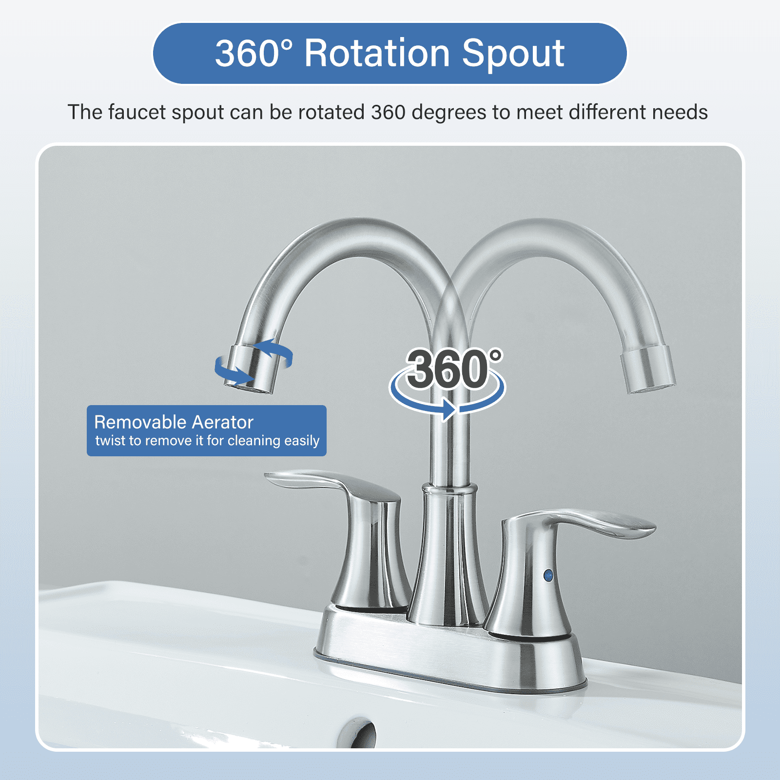 Zovajonia 4 Inch 2 Handle Centerset Lead-Free Modern Bathroom Faucet, 360 Swivel Spout 2-3 Hole RV Bathroom Vanity Sink Faucet with Pop Up Drain and Water Supply Lines Brushed Nickel