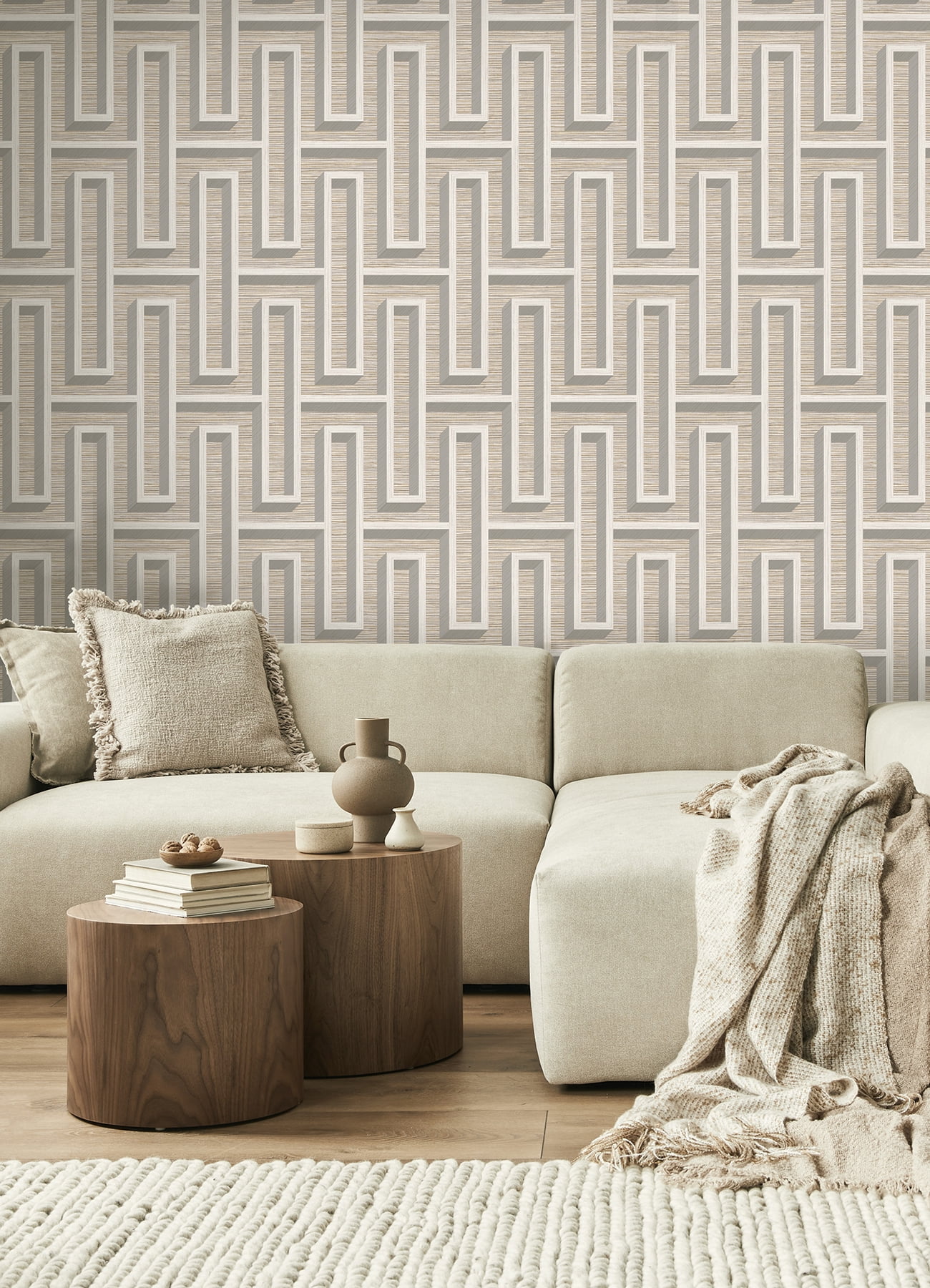 Advantage Henley Wheat Geometric Grasscloth Wallpaper