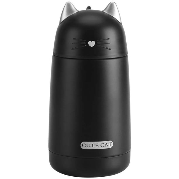 Taza aislada de acero inoxidable Frasco de vacío Taza de viaje aislada Taza de café linda del gato 100% a prueba de fugas Sin BPA para bebidas frías o calientes (Negro) JFHHH pequeña