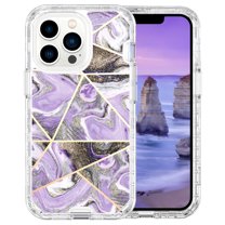 Casetego for iPhone 13 Pro Max Case,Shiny Bling Marble Full Body Protective Support Wireless Charing Bumper Rugged Anti-Scratch Hybrid Rubber Case Cover,Purple