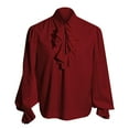 thumbnail image 1 of TIMIFIS Men's Shirt Gothic Renaissance Ruffle Front Pirate Shirt, Vintage Medieval Bandage Long Sleeve Cosplay Clothing-RedFall, 1 of 5