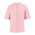 thumbnail image 5 of Zpanxa Womens Button Down Shirt Band Collar Short Sleeve Loose Fit Casual Solid Color Blouses for Summer, 5 of 9