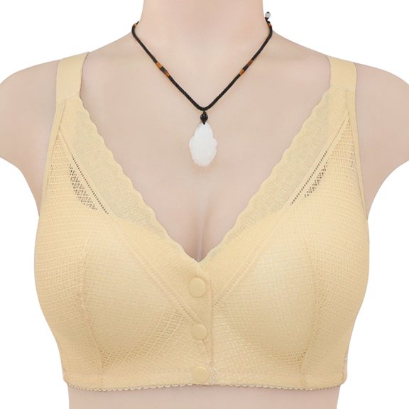 VISALY Womens Bralettes Lace Bras Women Lace Front Button Shaping Cup Adjustable Shoulder Strap Large Size Underwire Bra Front Closure Bras For Women Plus Size Bras Comfortable Bras Beige 36