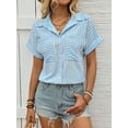 thumbnail image 5 of Button Down Crop Tops for Women Cropped Striped Shirts Dressy Casual Collared Blouses Summer Tee Top Blue M, 5 of 8