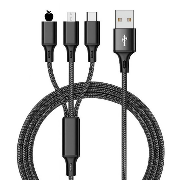 3 in 1 USB Long Charger Cable, 1.2M/6A PD Fast Braided Charging Cord, Universal Multiple Ports Long Charging Cable with USB C/Micro USB/Lightning Connector