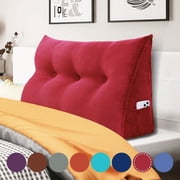 WOWMAX Wedge Reading Pillow Bedrest Throw Pillows Large Body Positioners Bolster Headboard Back Support Lumbar Cushion Pillow for Sofa Bed with Removable Cover Red Twin Size (39x7.9x19inch)