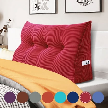 WOWMAX Wedge Reading Pillow Bedrest Throw Pillows Large Body Positioners Bolster Headboard Back Support Lumbar Cushion Pillow for Sofa Bed with Removable Cover Red Twin Size (39x7.9x19inch)