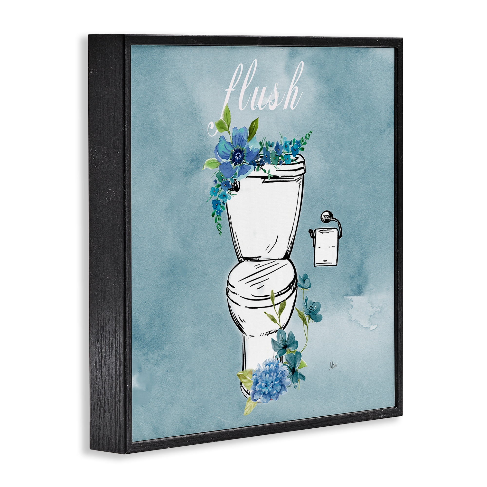 Stupell Industries Floral Bathroom Rules Flush Black Framed Giclee Art, design by Nan