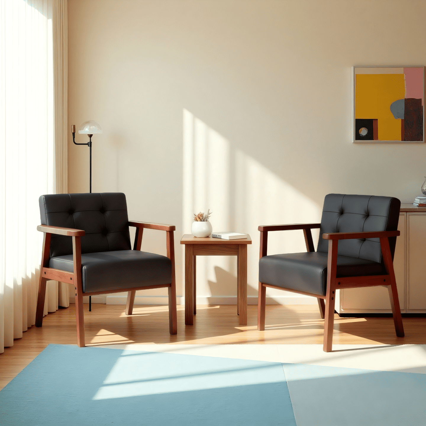 Gewnee Black PU Wood Frame Accent Armchair, Sturdy Cedar Legs, High-Density Foam Seat, Non-Slip Pads, Easy Assembly, for Living Room Bedroom Office