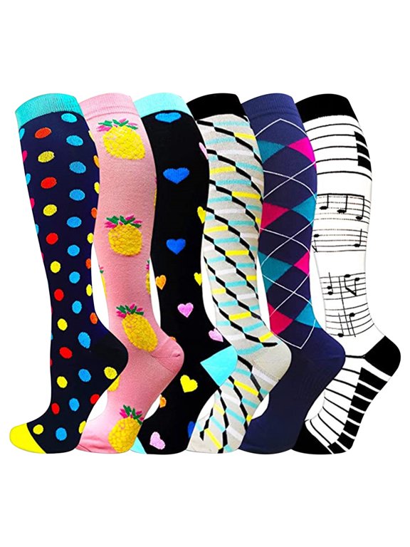 6-Pack Compression Socks for Men Women, Staron Targeted Support Knee-High Socks with 360-Degree Stretch, Breathable Nylon Legwear for Running Travel Work Relief Plantar Fasciitis