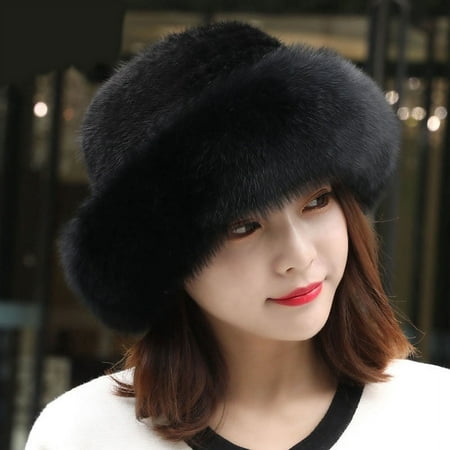 CKLC Faux Fur Trimmed Winter Fashion Hat for Women Fashionable Outdoor Warm Hats Christmas Gift(Black）