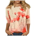 thumbnail image 2 of ALLLIST Crew Neck Women's Tops 3/4 Sleeve Summer Tee Shirts Floral Trendy Blouse Clothing for Ladies, 2 of 5