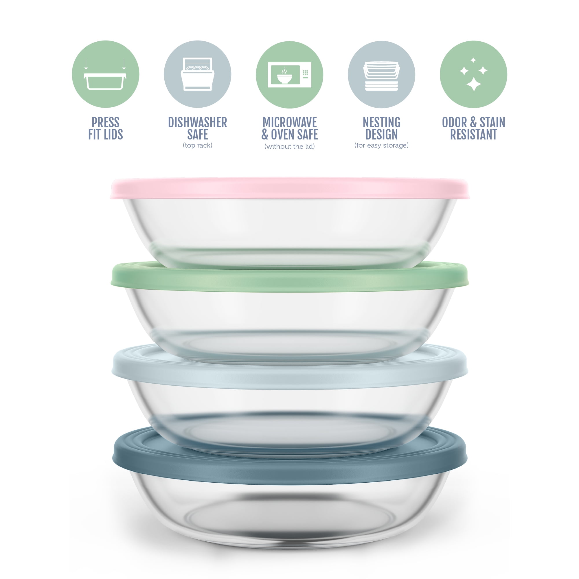 Ello Everyday 4.5 Cup 8 Piece Shallow Bowls Meal Prep Set - Lilypad