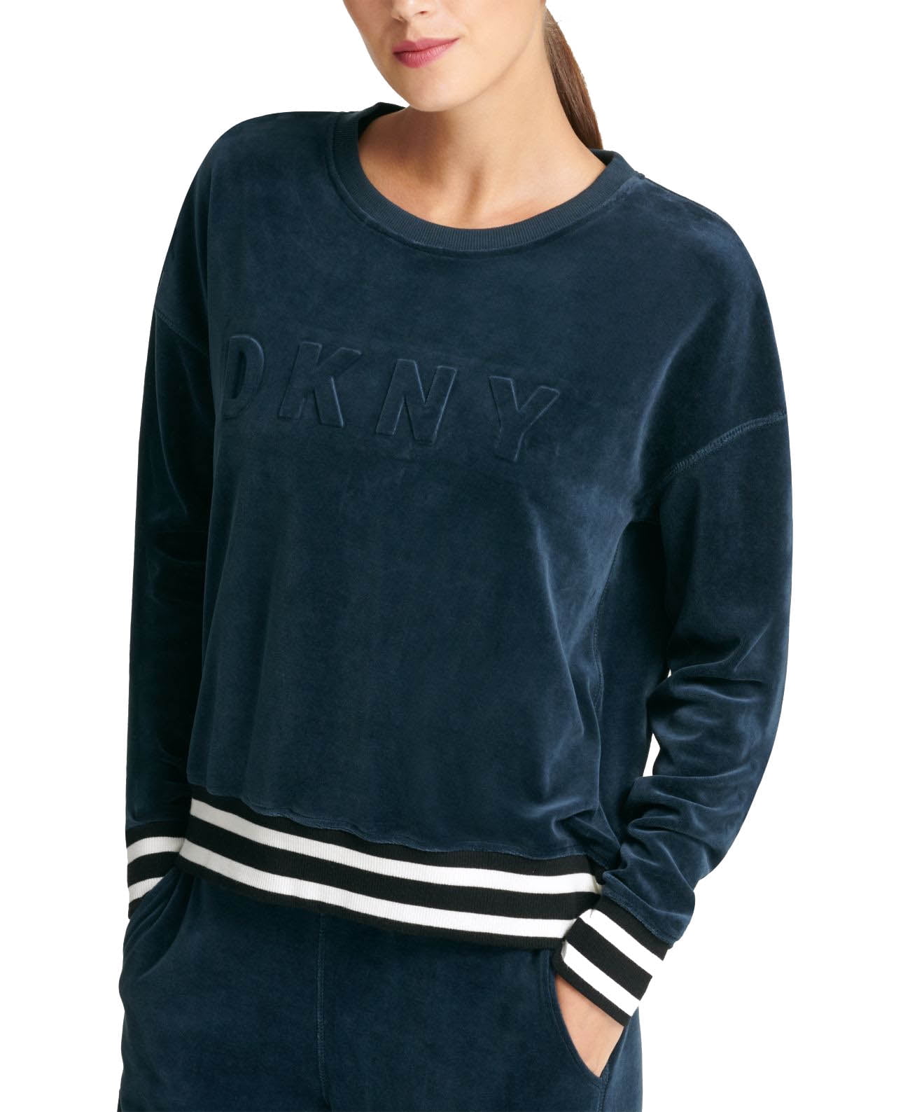 DKNY DKNY Sport Boxy Fit Velour Long Sleeve Raised Logo Pullover