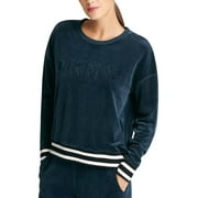 DKNY Womens Sport Boxy Fit Velour Long Sleeve Raised Logo Pullover Sweatshirt