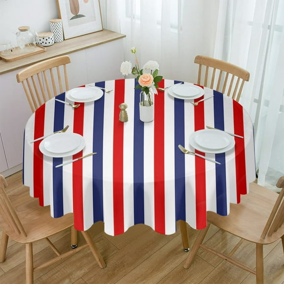 Red Blue White Striped Woven Bag Waterproof Tablecloth Table Decoration Round Table Cover for Kitchen Wedding Home Dining Room