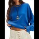 thumbnail image 2 of Sudadera Corta de Larga con Cuello Redondo para Mujer, Lindas y Holgadas. Azul Real L, 2 of 9