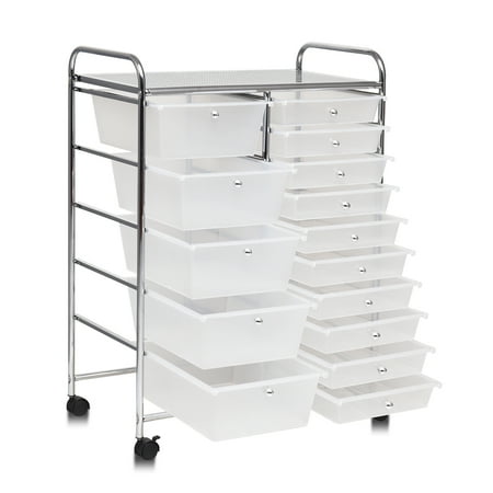 Costway 15 Drawer Rolling Storage Cart Tools Scrapbook Cosmetics