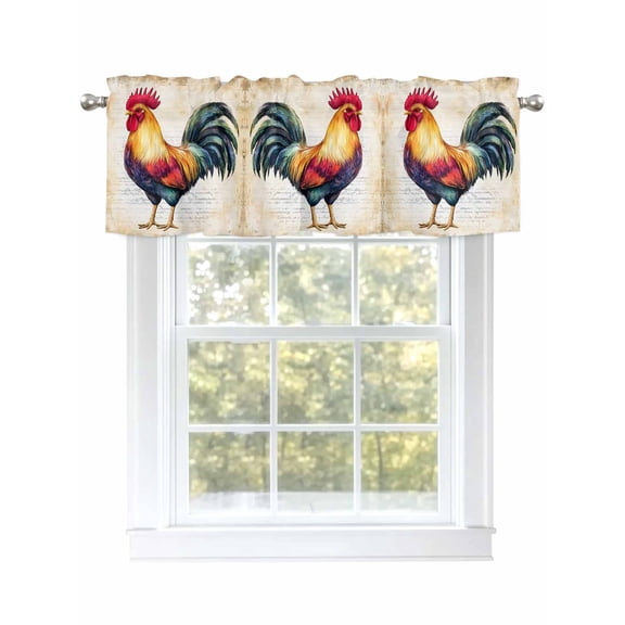 Rooster Valances for Windows Retro Chicken Farm Animal Rustic Country Kitchen Valance Curtain Rod Pocket Small Curtains for Cafe Bathroom Laundry Basement 42" x 12"
