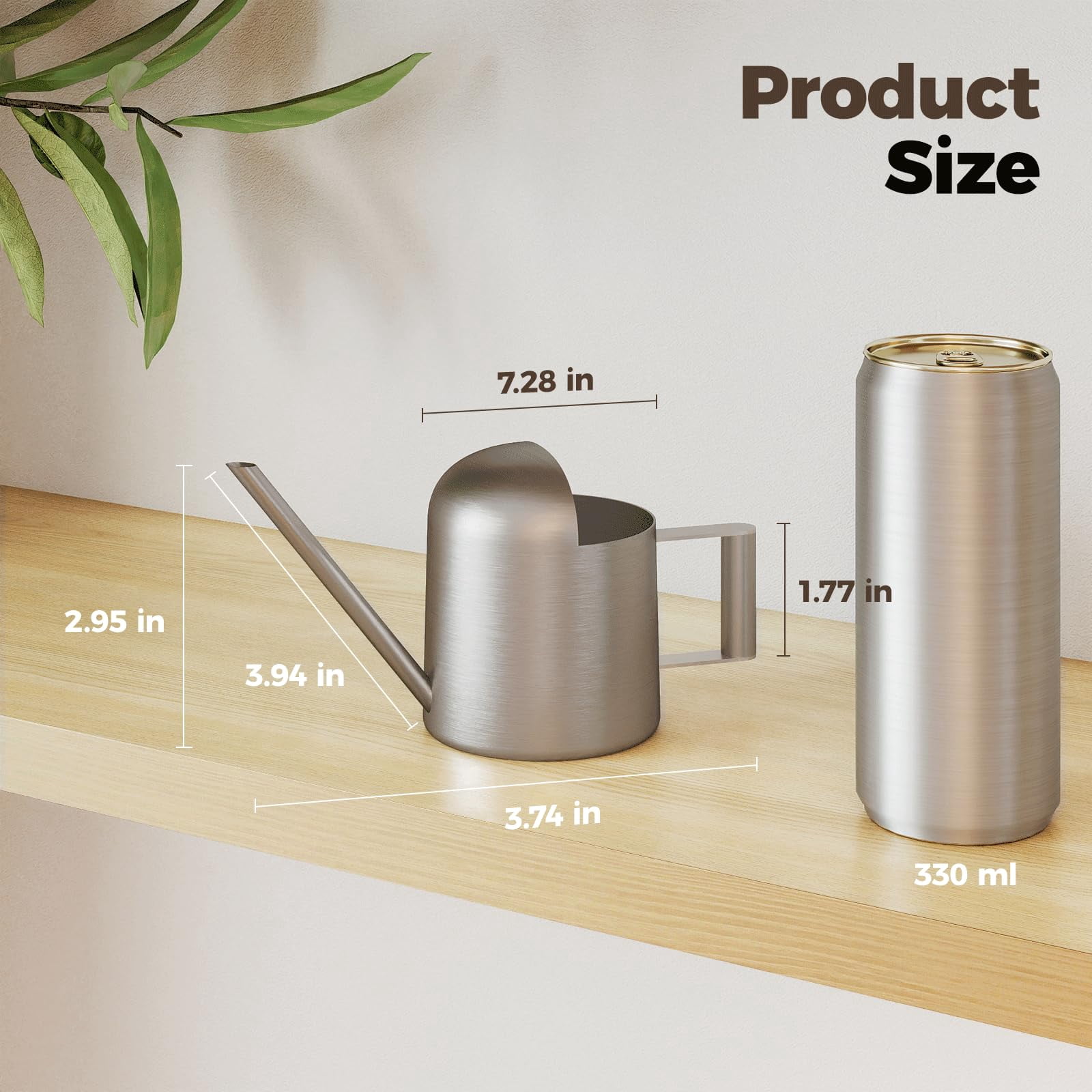 Small Watering Can Indoor Outdoor Plant Metal Stainless Steel Long Spoutt Flowers Watering Cans for House Garden Plants 10OZ Watering Bottle Cute Decorative for Bonsai(Bronze) - SILVER