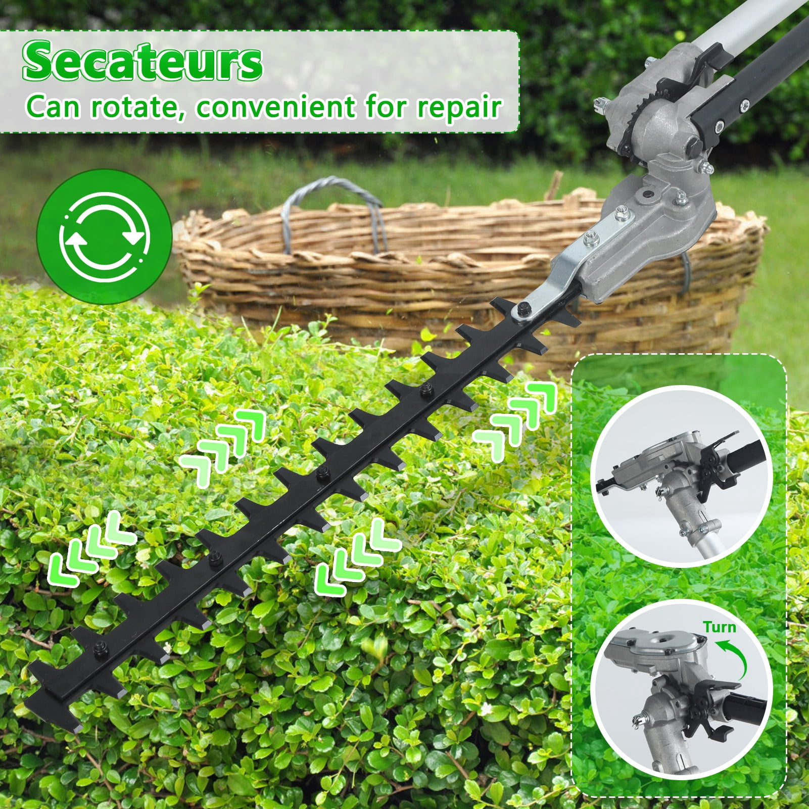 Heavy Duty 52cc Gas Weed Eater, 2-Stroke 2.3KW Brush Cutter & Hedge Trimmer, 1.2L Fuel Tank Long Runtime, 8-in-1 Gardening Kit for Large Properties