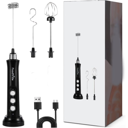 Rechargeable Milk Frother Handheld with 3 Detachable Stainless Steel Whisks 3 Speed Adjustable Electric Whisk Foam Maker, Handheld Drink Mixer, Frother Wand for Coffee with Storage and Charging Base