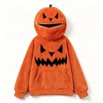thumbnail image 3 of Halloween Hoodie for Women Funny Pumpkin Mask Long Sleeve Fleece Tops Plus Size Fashion Casual Sweatshirt with Pocket (XL, Orange-11), 3 of 6