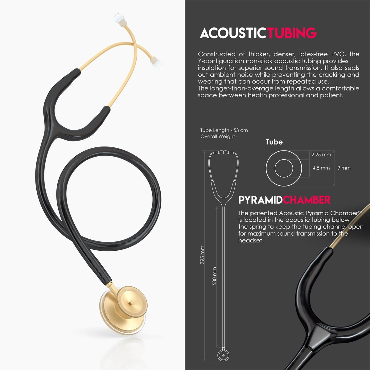 MDF Acoustica® Lightweight Dual Head Stethoscope (MDF747XP) - Black and Gold