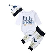 Newborn Infant Baby Boys Clothes Long Sleeve Letter Romper Long Arrow Pants Beanie Hat 3PCs