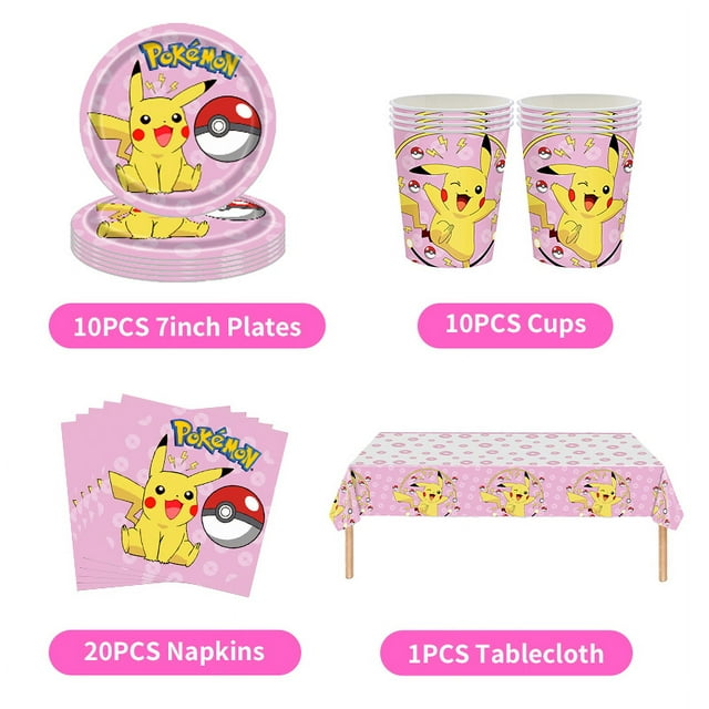 New Pink Pokemon Birthday Decorations Pikachu Party Tableware Balloons Plates Napkin Backdrop Decor Balloons For Boys Party