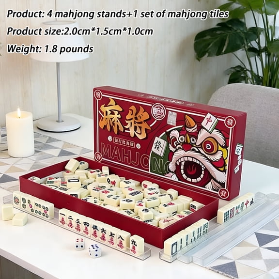 CYFW Tile Standard Edition Mahjong Set with Dice,Portable Travel Board Game for Travel,Family Gathering,travel board games