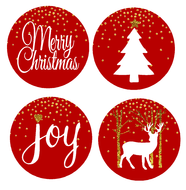 30 MERRY CHRISTMAS SNOWY TRUCK ENVELOPE SEALS LABELS STICKERS PARTY FAVORS 1.5" 