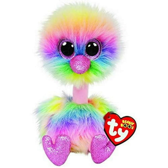TY Beanie Boos - ASHA The Rainbow Ostrich (Glitter Eyes) Medium 9" Plush